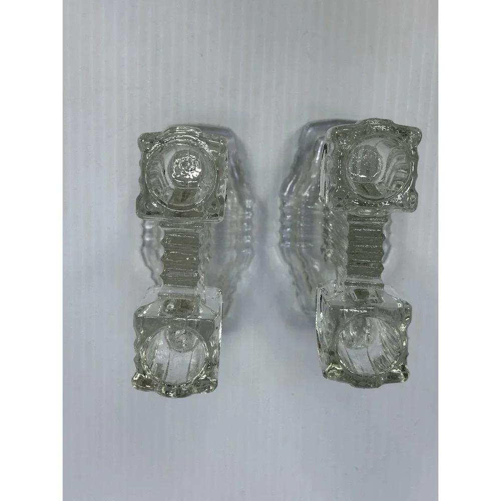 Vtg Pair Anchor‎ Hocking Art Deco Glass Candlestick Candle Holders QUEEN MARY